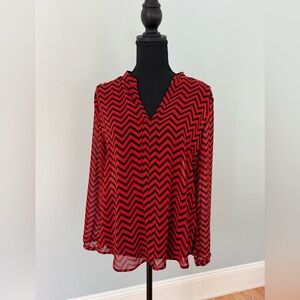 New Directions Red and Black Zigzag Blouse